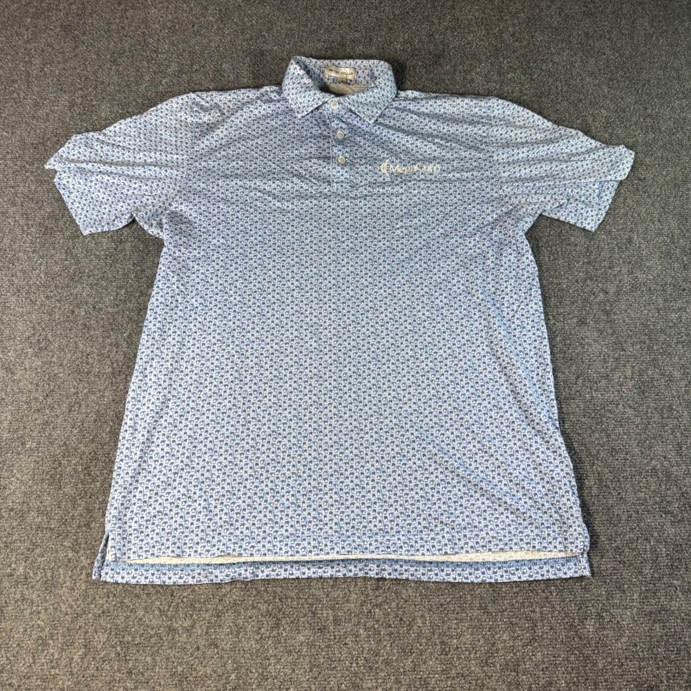 Peter Millar Mens M Blue Pima Cotton Cocktail Print MegaCorp Polo Shirt